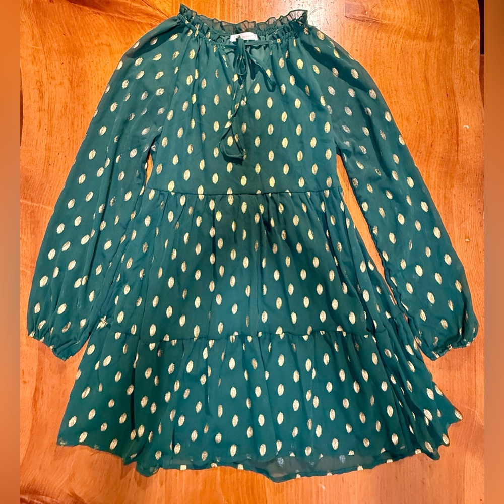 Elegant Green and Gold Polka Dot Women's Dress